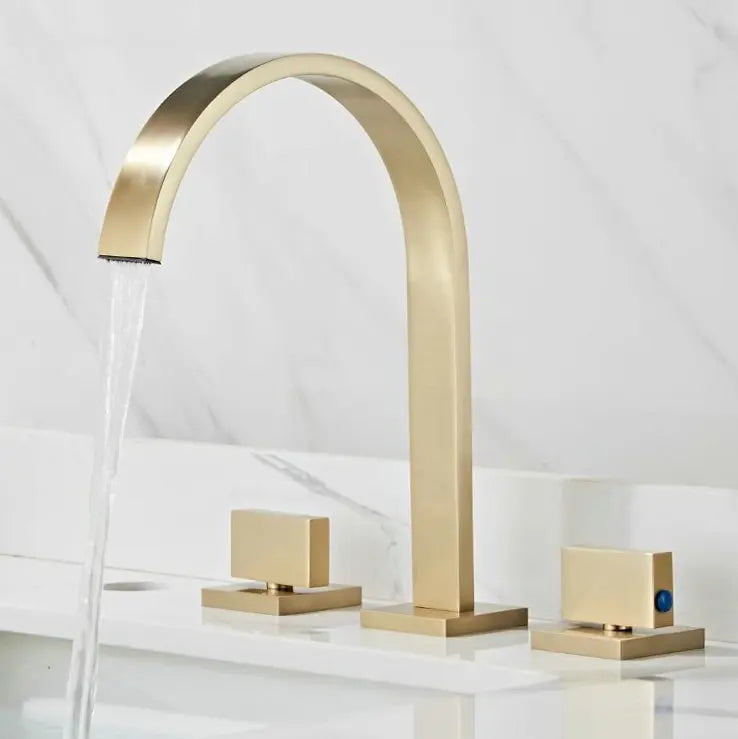 Robinet Lavabo Noir 3 Trous Double Poignée – Mitigeur Eau Chaude & Froide, Chrome | Vasque Salle de Bain