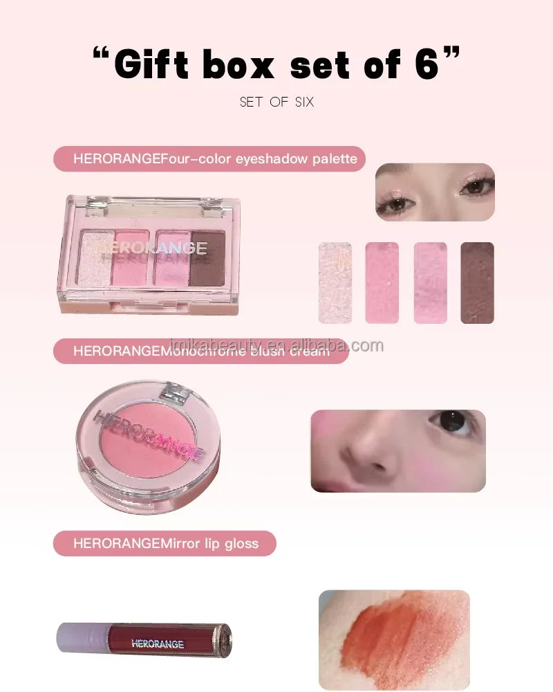 Kit Maquillage Mini 6 Pcs Herorange – Gloss, Lip Tint, Eyeliner, Blush & Fard à Paupières | Waterproof Longue Tenue