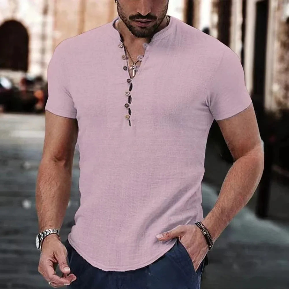 Chemise Homme Manches Courtes Lin Coton Boutons Casual Élégante Respirante Été Tendance – Chemise Lin Premium Confortable Polyvalente | Mode Homme Premium