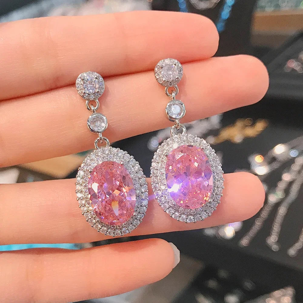 Ohrringe Zirkonia Rosa Koreanisches Silber 2026 – Ohrstecker Luxus Mode Schmuck Geschenk Frau