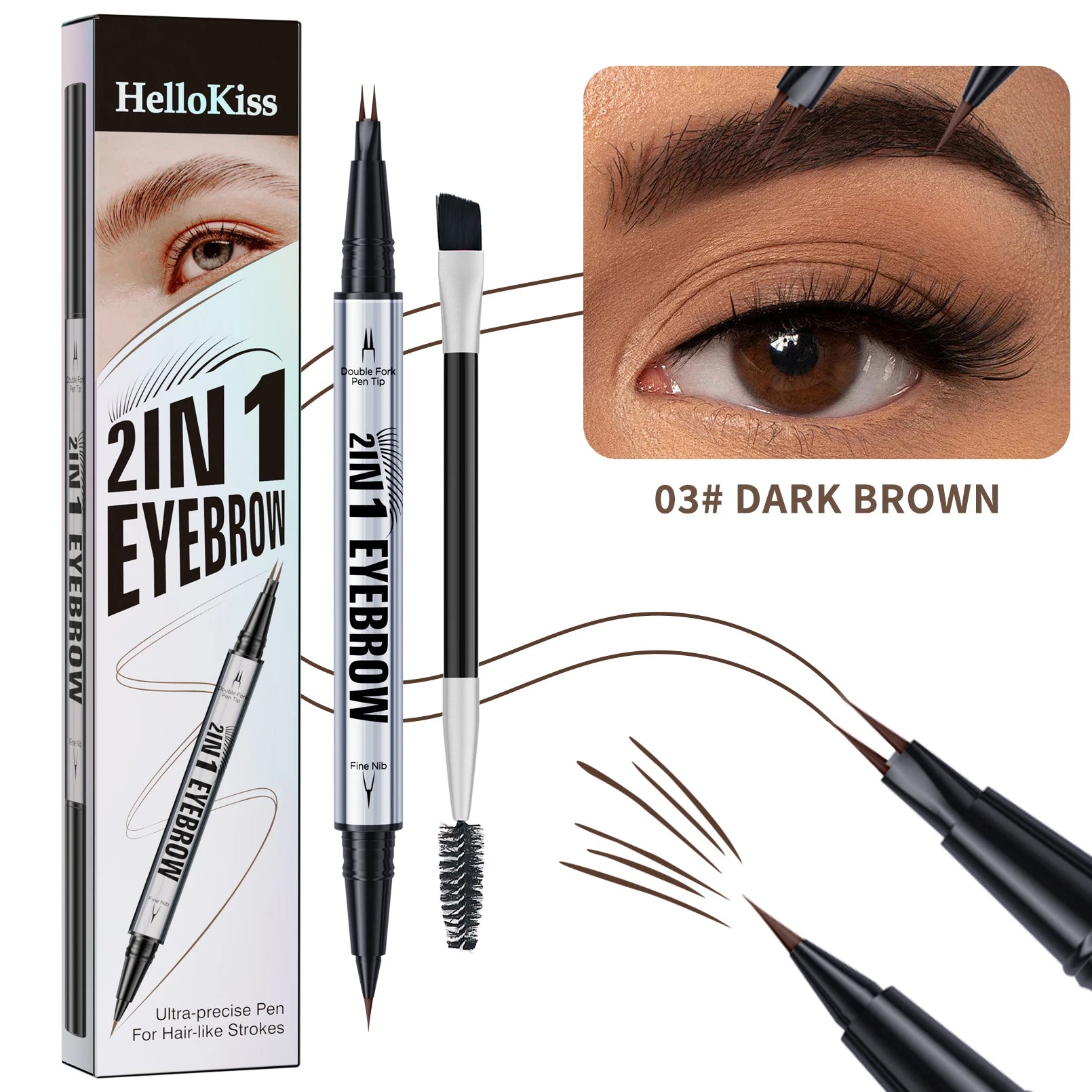 Crayon Sourcils Double Embout Waterproof – Liquide Courbé 2-en-1 Fourchette & Pinceau Précis | Maquillage Sourcils Longue Tenue