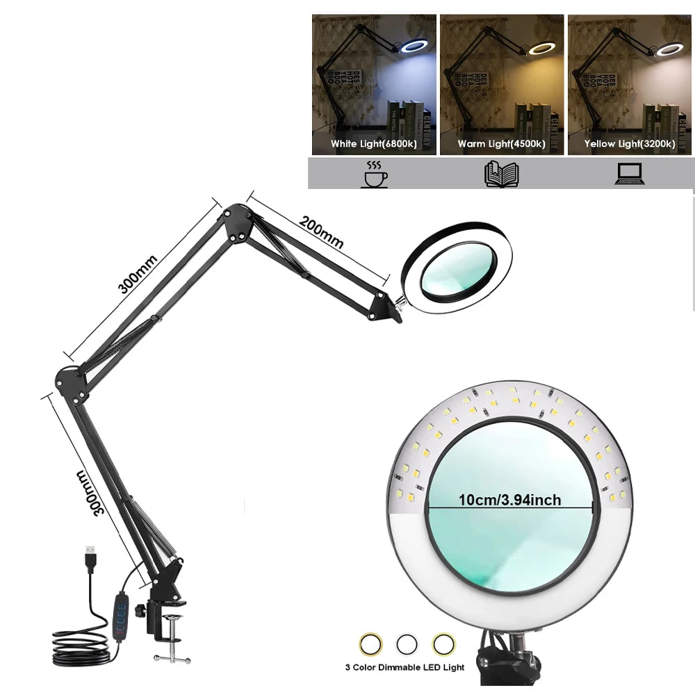 Loupe Lumineuse 72 LED USB 8X/10X – 3 Couleurs LED | Soin Beauté, Esthétique & Atelier | Lampe Loupe Professionnelle