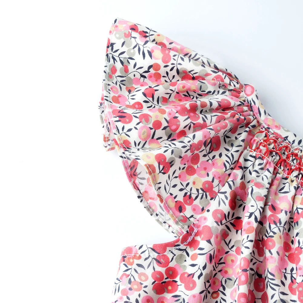 Robe Été Fille Fleurie Smockée Manches Volantes – Tenue Quotidienne Adorable 1-6 Ans