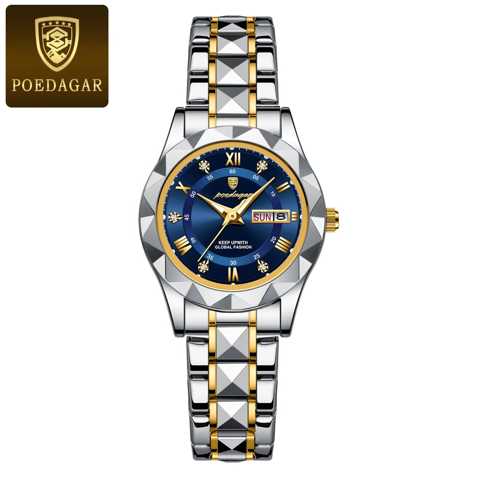 Montre Femme POEDAGAR Élégante Luxe Quartz – Lumineuse Étanche Semaine Date Acier Fashion