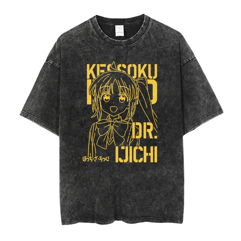 T-Shirt Homme Oversize Bocchi The Rock Anime Manga Imprimé Coton Lavé Col Rond – Fan Art Musique Streetwear | Mode Homme Otaku