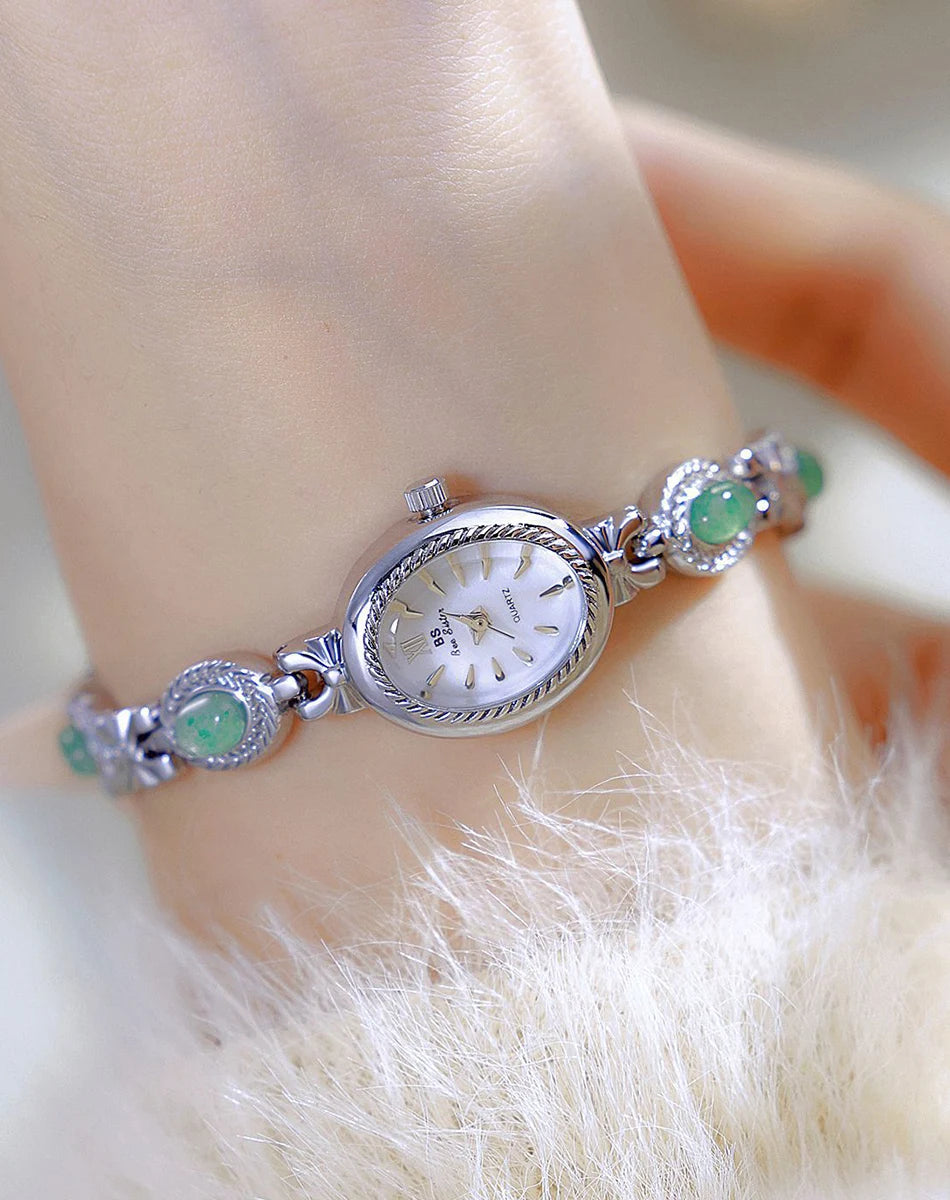 Montre Femme Luxe Jade Bracelet Quartz Dorée – Élégante Fashion Cadeau Idéal