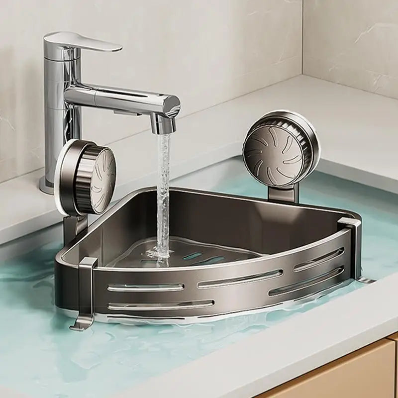 Étagère Douche Angle Triangulaire Sans Perçage – Ventouse Murale, Rangement Salle de Bain & Douche | Coin Pratique