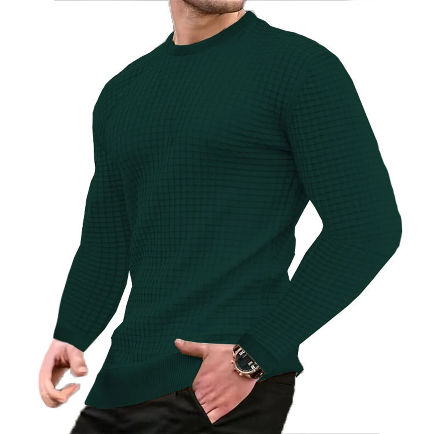 Hoodie Homme Col Rond Jacquard Carreaux Waffle Texture Fashion Casual Chaud Tendance Streetwear – Sweat À Capuche Motif Carreaux Premium | Mode Homme Streetwear Premium
