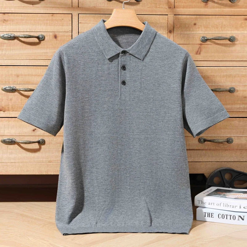 Herren-Polo-Pullover aus 100 % Merinowolle – Lapierre-Kragen Kurzarm Locker gestrickt Sommer Übergröße | Premium Herrenmode