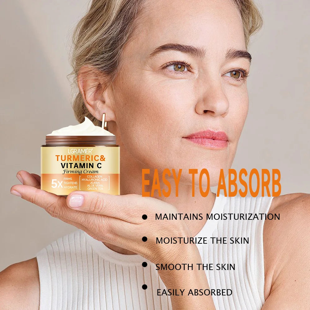Crème Visage Curcuma & Vitamine C – Anti-Rides, Éclat & Raffermissante | Collagène & Soin Blanchissant