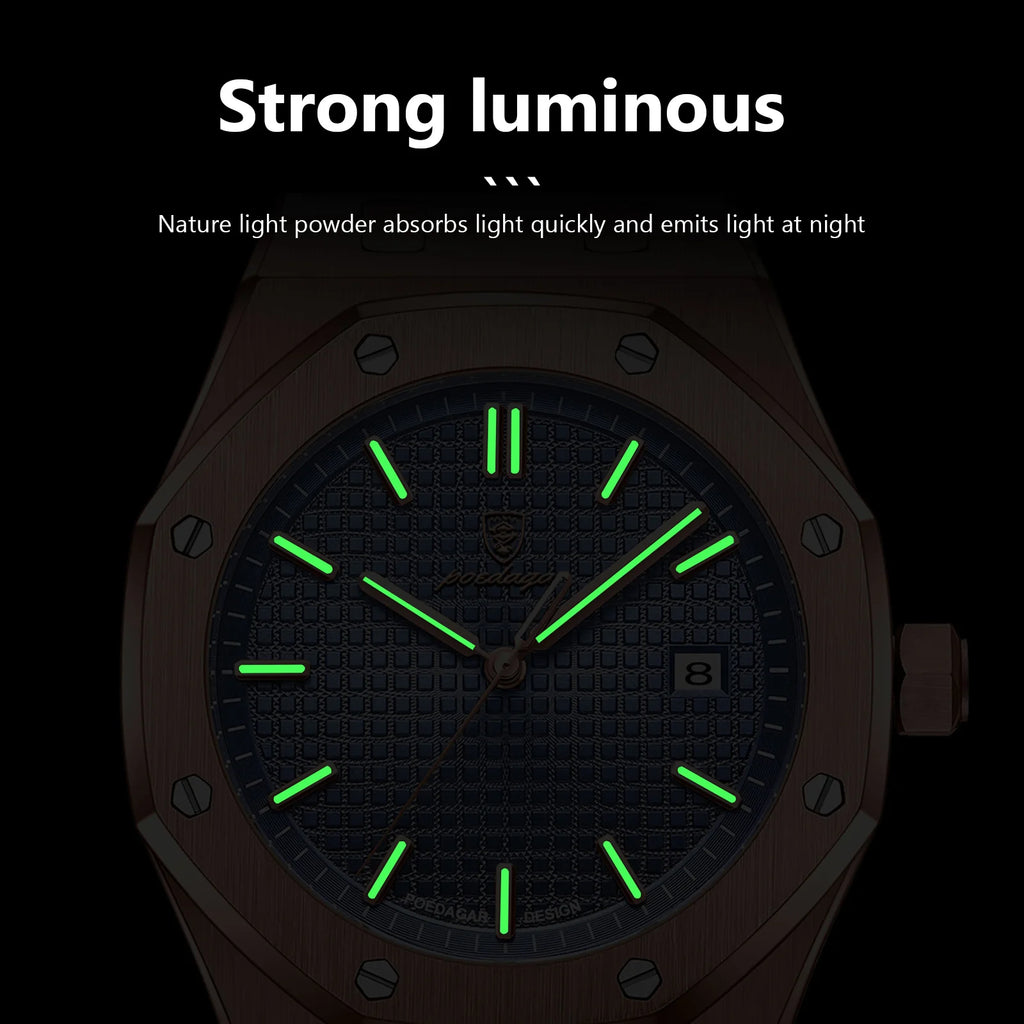 Montre Homme POEDAGAR Business Luxe Quartz – Acier Lumineux Étanche Date Fashion