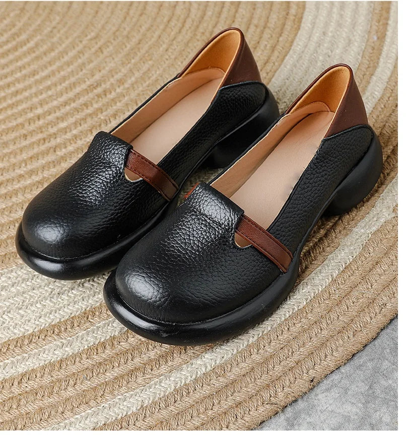 Mocassins Cuir Véritable Vintage Slip-on Femme – Bout Rond Luxe Conduite Loafers Automne