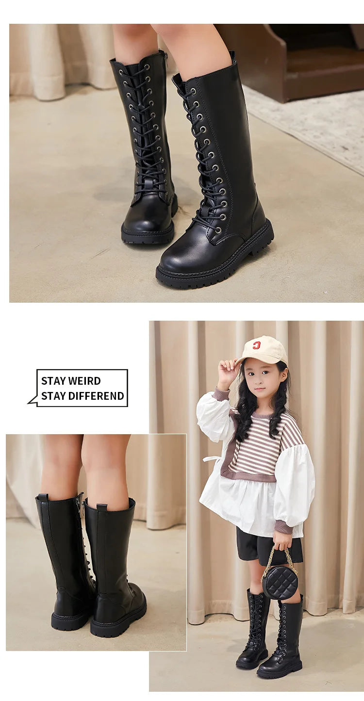 Bottes Hautes Fille Hiver Style Moto – Cuissardes Semelle Souple Plateforme Princesse Enfant