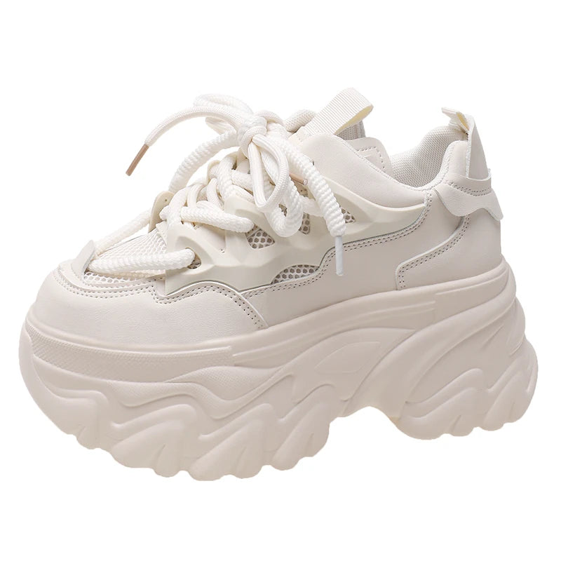 Sneakers Mesh Wedge 8.5cm Femme Chunky 2025 – Plateforme Respirante Talon Caché Été