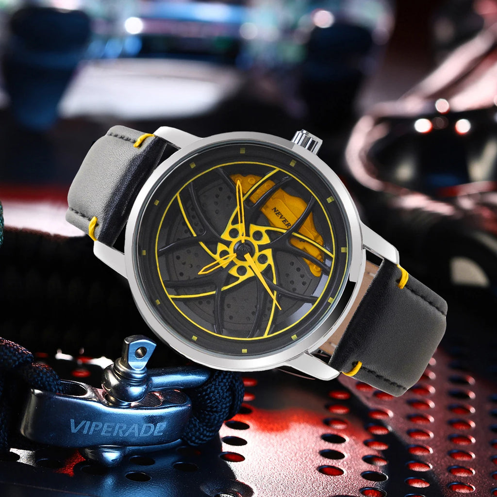 Montre Homme UTHAI CQ323 Squelette Roue Tournante Quartz – Design Unique Cool Cadeau