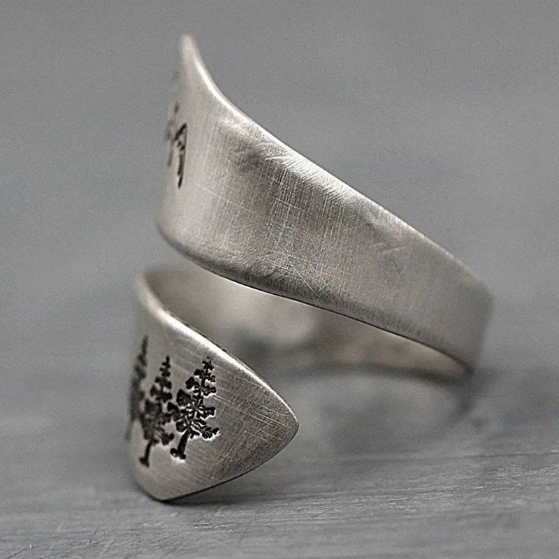 Bague Femme Forêt Montagne Ouverte – Anneau Brossé Nature Mariage Fête Bijou Créatif