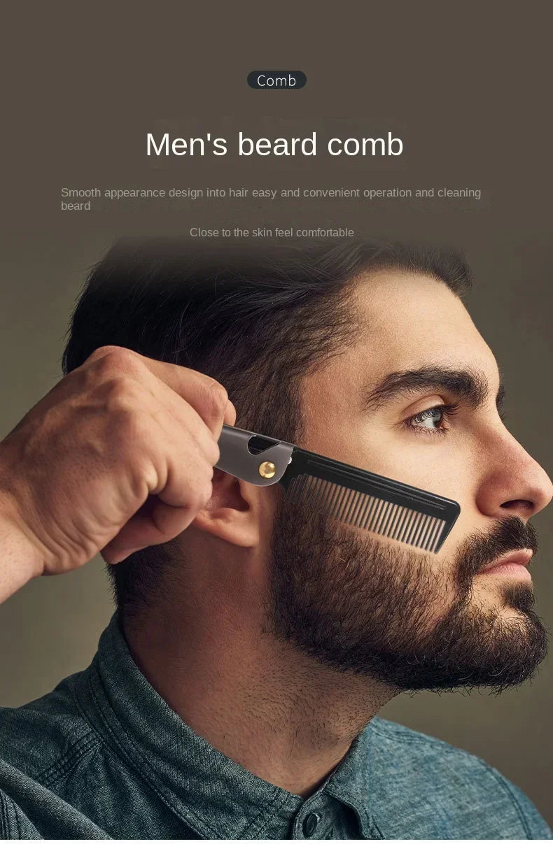 Peigne Pliable Barbe Moustache Massage – Brosse Cheveux Pocket Clip Fait Main Unisexe