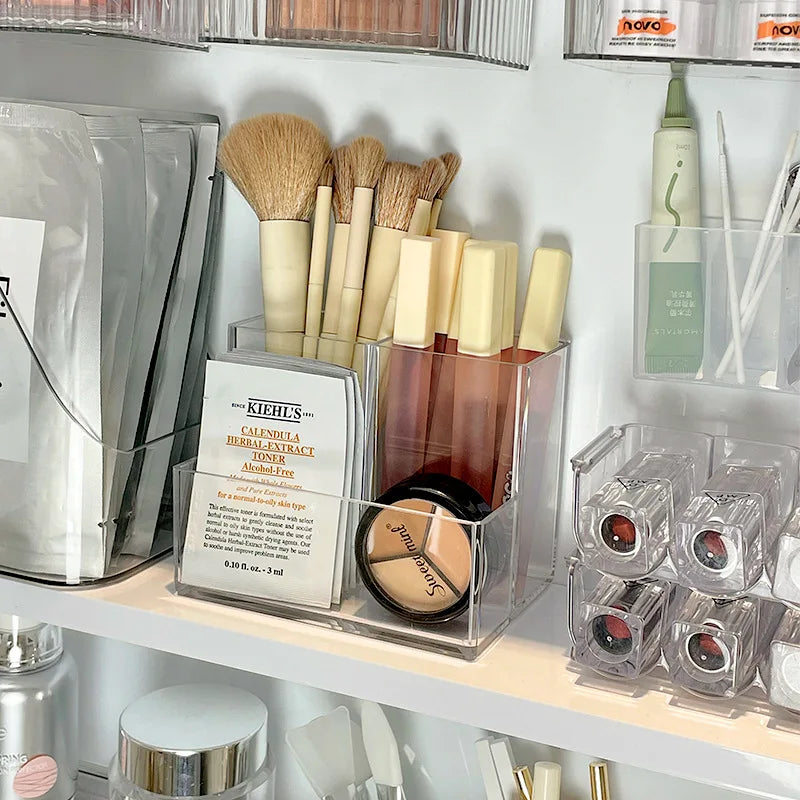 Boîte Acrylique Organisateur Maquillage 3-5 Grilles – Pot Pinceaux & Bijoux | Bureau & Coiffeuse