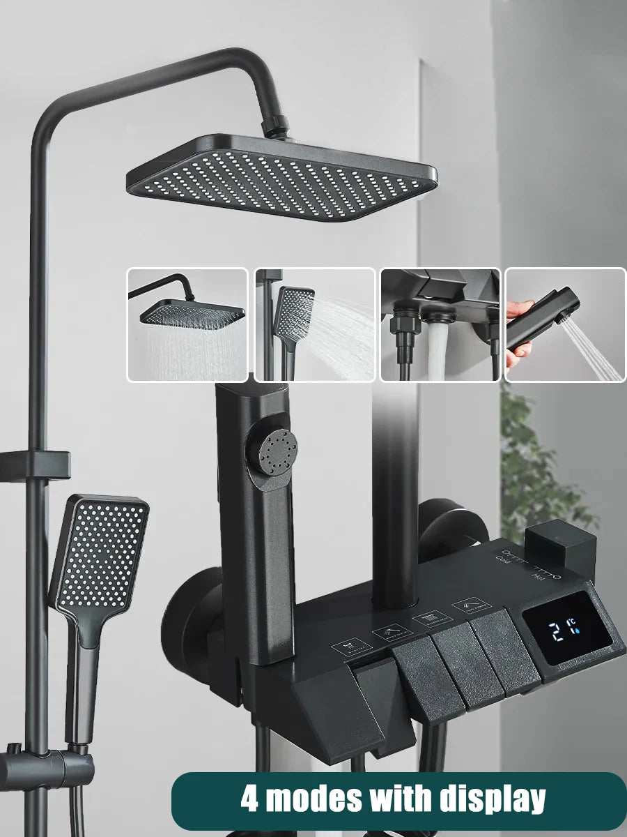 Ensemble Douche Blanc 4 Voies Style Piano – Pluie, Affichage Digital Optionnel & Bidet | Système Douche Complet
