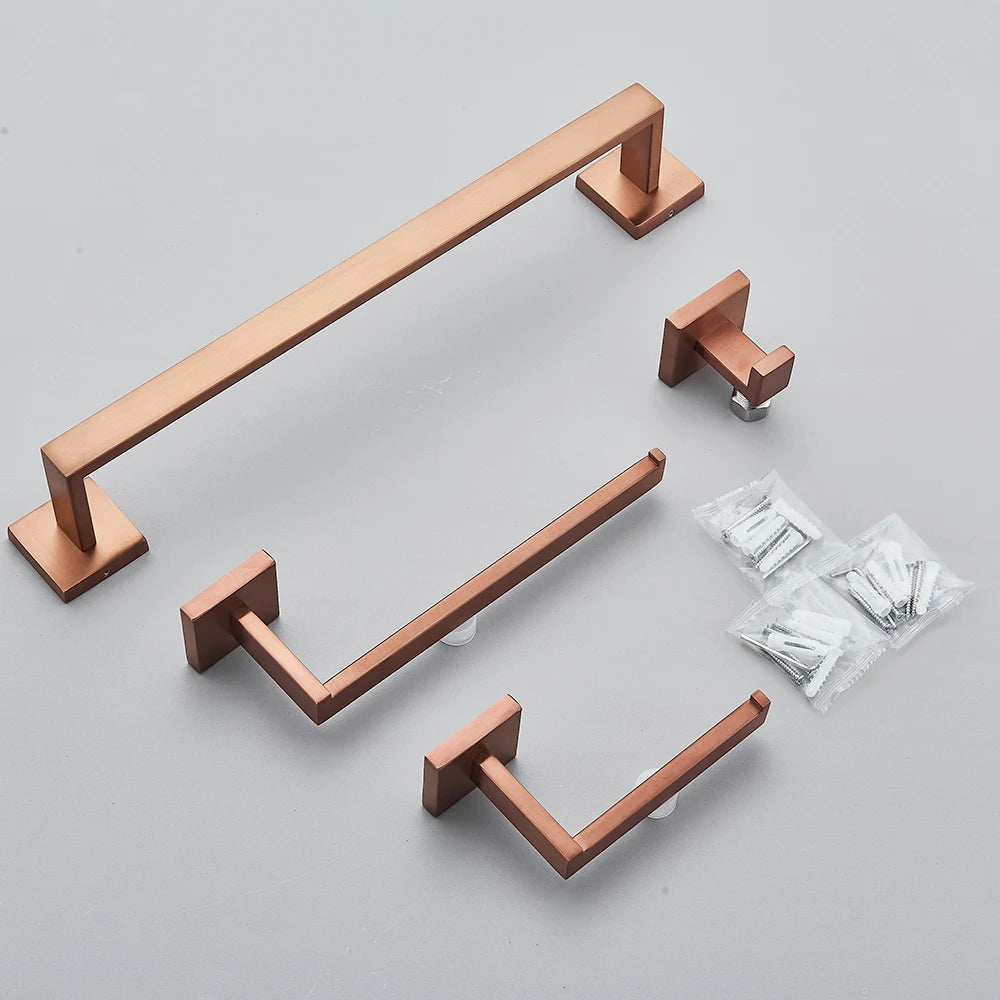 Set Accessoires Salle de Bain Inox – Porte-Serviettes, Porte-Papier & Crochet | Noir & Or Mural