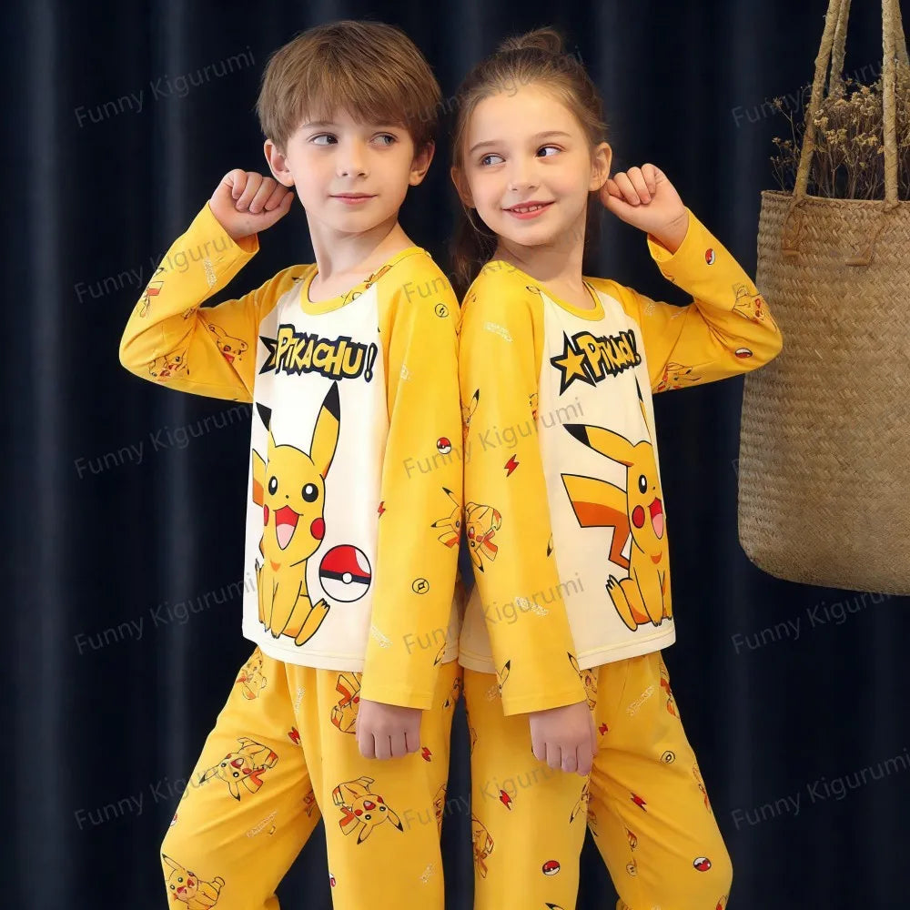Pyjama Enfant Cartoon Pikachu – Ensemble 2 Pièces Manches Longues Garçon Fille 3-13 Ans
