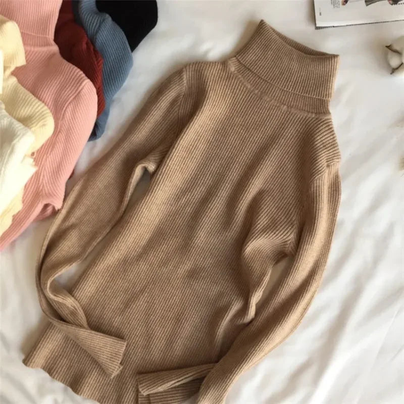 Pull Col Roulé Femme Tricot Doux – Jumper Cachemire Basique Uni | Automne Hiver Casual