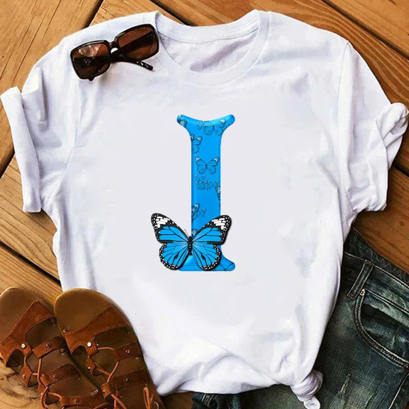 T-Shirt Oversize Femme Imprimé Papillon & Lettres Manches Courtes – Style Harajuku Graphic | Tendance Été