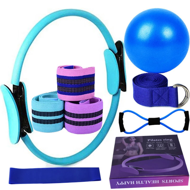 Kit Yoga & Pilates 11 Pièces – Bandes Élastiques Latex, Anneau Fessier & Ballon Stretching | Gym, Fitness & Récupération