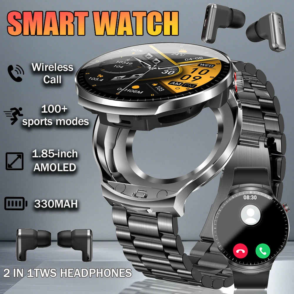 Smartwatch 2-en-1 + Écouteurs TWS Bluetooth – Écran HD 1.85" IP67 Étanche | 100+ Sports | Appels & Suivi Fitness