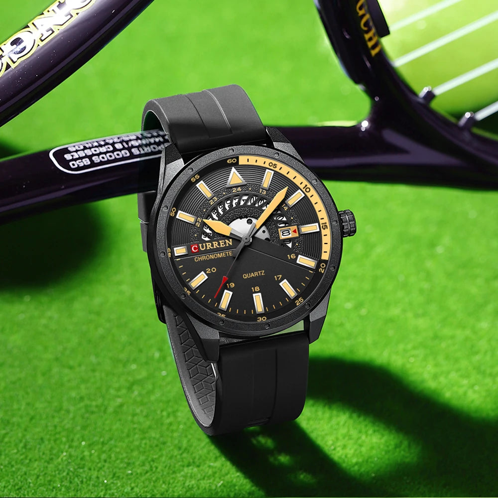 Montre Homme CURREN 8421 Quartz Fashion Calendrier Étanche Bracelet Silicone Sport Casual Business Élégante | Montre CURREN 8421 Quartz Sport Premium