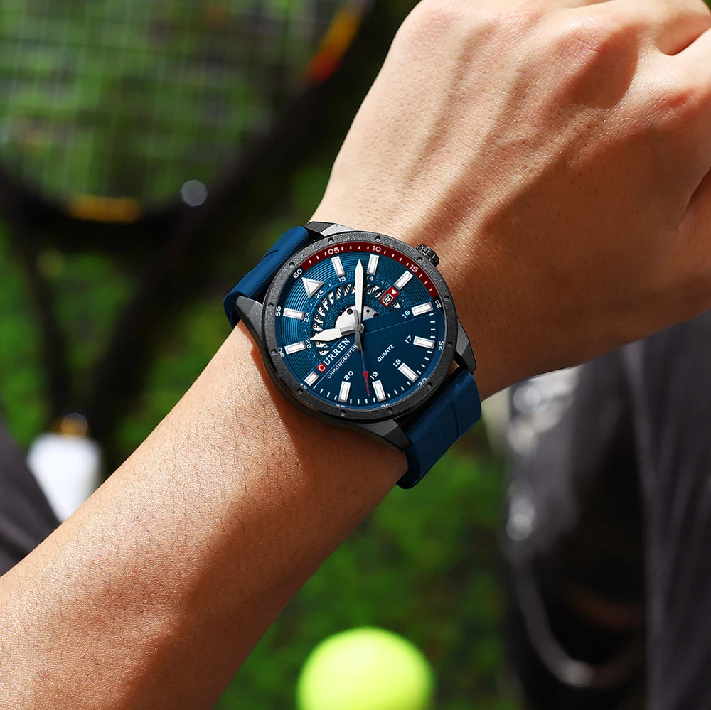Montre Homme CURREN 8421 Quartz Fashion Calendrier Étanche Bracelet Silicone Sport Casual Business Élégante | Montre CURREN 8421 Quartz Sport Premium