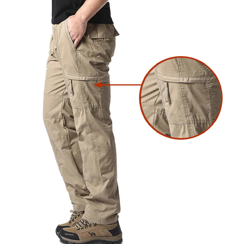 Pantalon Cargo Homme Coton Haute Qualité Multi-Poches Taille Élastique Loose – Casual Outdoor Camping Randonnée Travail Printemps Automne | Mode Homme Tactique