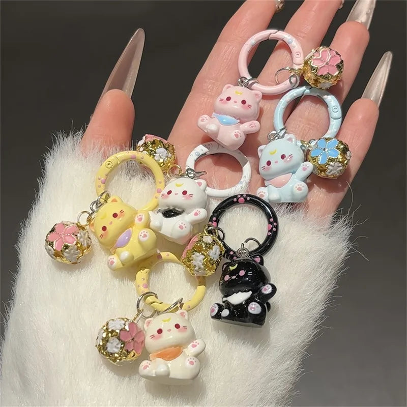 Porte-Clés Chaton Résine Clochette Kawaii – Lot 1 ou 3 pcs | 6 Couleurs au Choix | Pendentif Sac & Cadeau Femme Mignon & Original