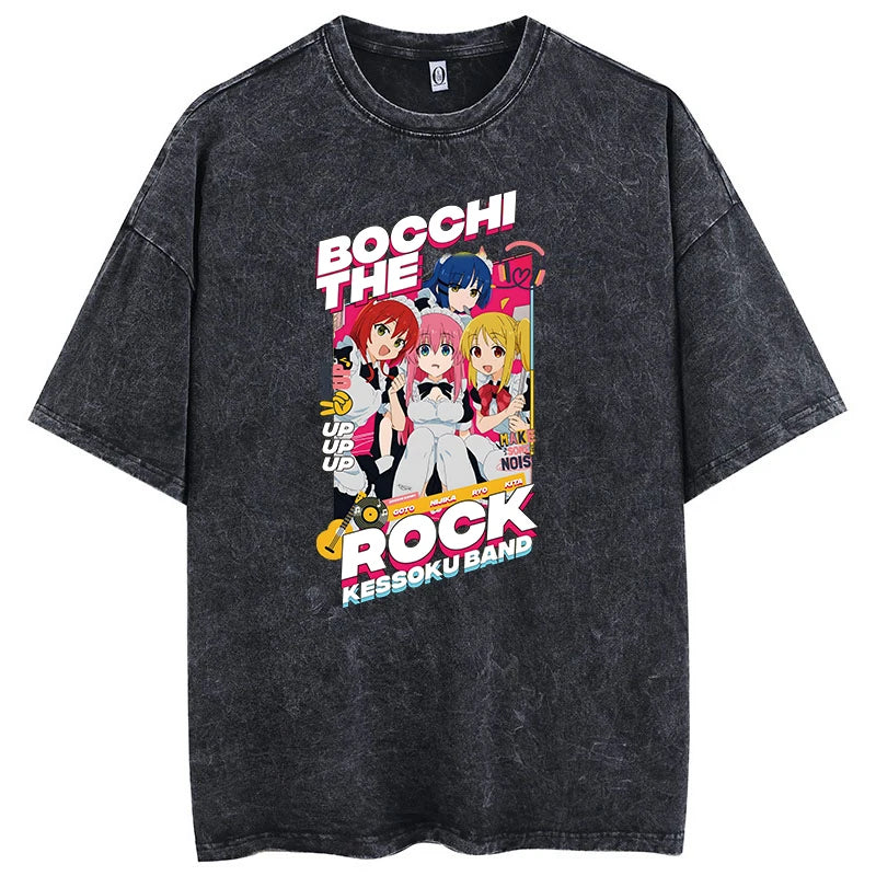 T-Shirt Homme Oversize Bocchi The Rock Anime Manga Imprimé Coton Lavé Col Rond – Fan Art Musique Streetwear | Mode Homme Otaku