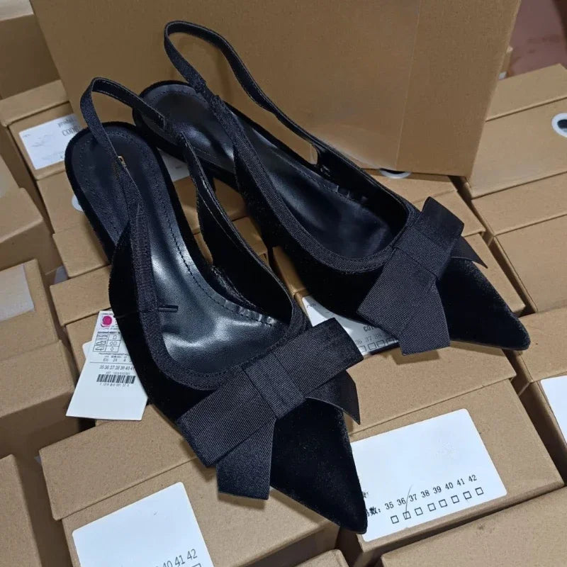 Mules Nœud Papillon Slingbacks Talon Fin Femme – Bout Pointu Élégant Dress Fashion