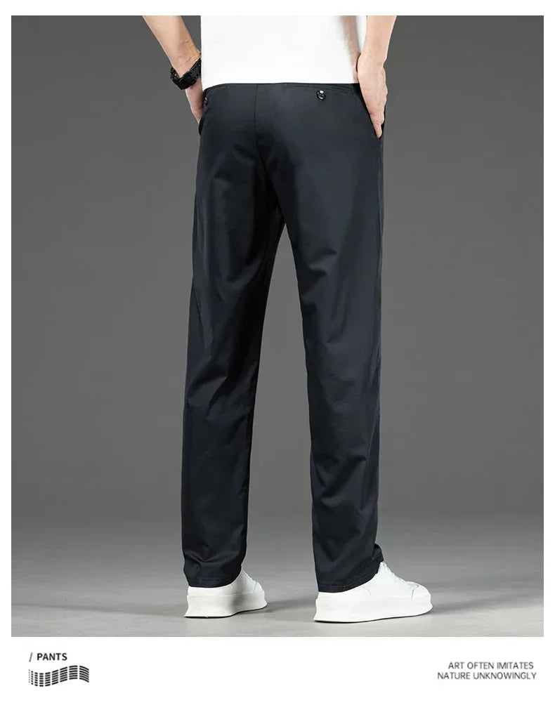 Pantalon Homme Bambou Été Slim Stretch – Léger Business Casual Formel Droit | Noir Gris Kaki | Mode Homme Premium