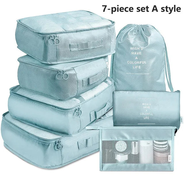 Set 7 Organisateurs de Voyage Packing Cubes – Rangement Valise Vêtements Chaussures Pliable