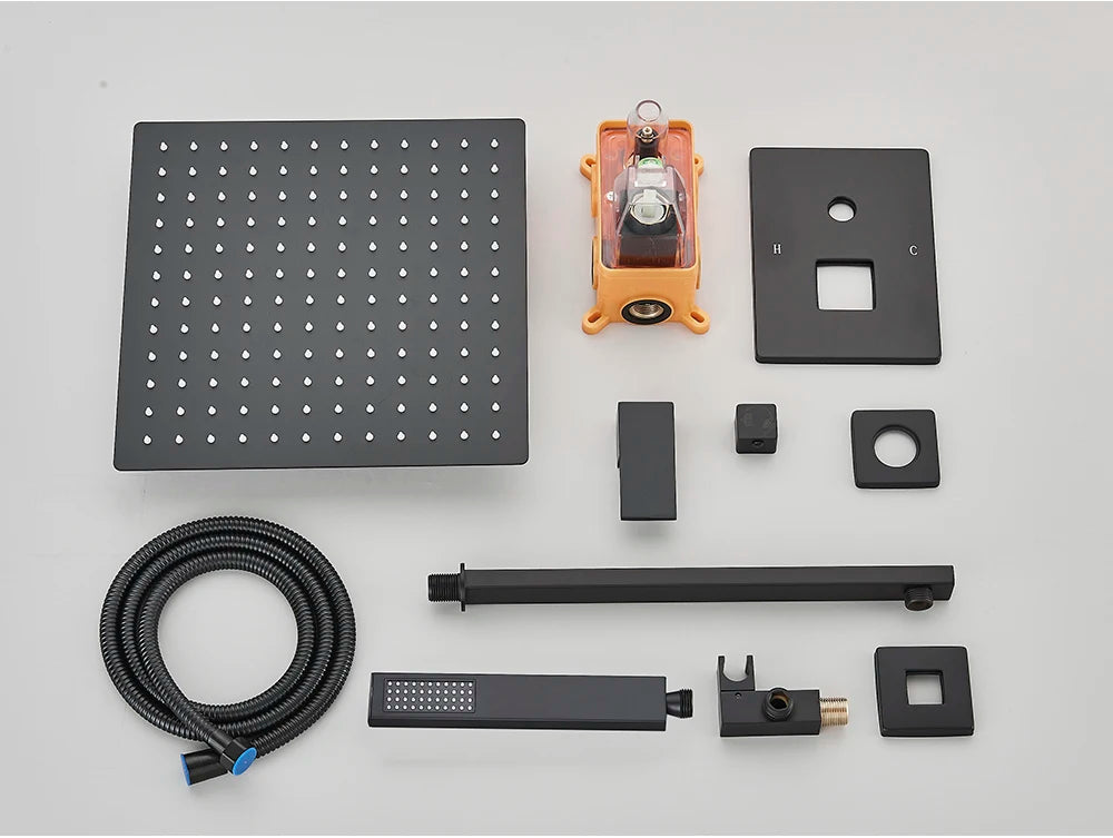 Ensemble Douche Encastré Noir Mat – 2-3 Voies, Mitigeur Caché, Pommeau Pluie | Salle de Bain Design