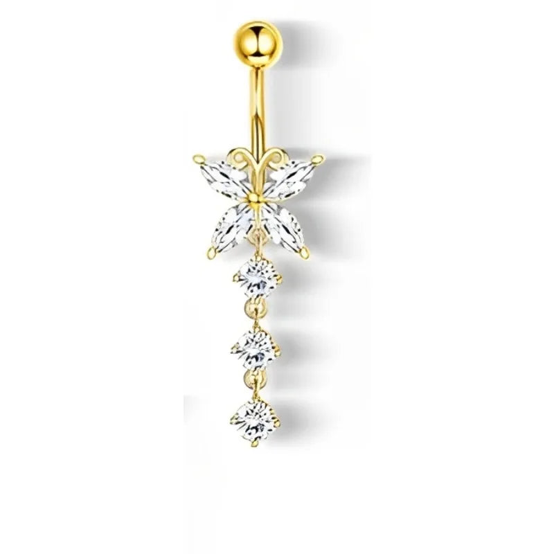 Piercing Nombril 14G Acier Chirurgical Fleur CZ Pendentif – Anneau Nombril Femme Premium & Hypoallergénique | Body Jewelry Élégant & Sécurisé