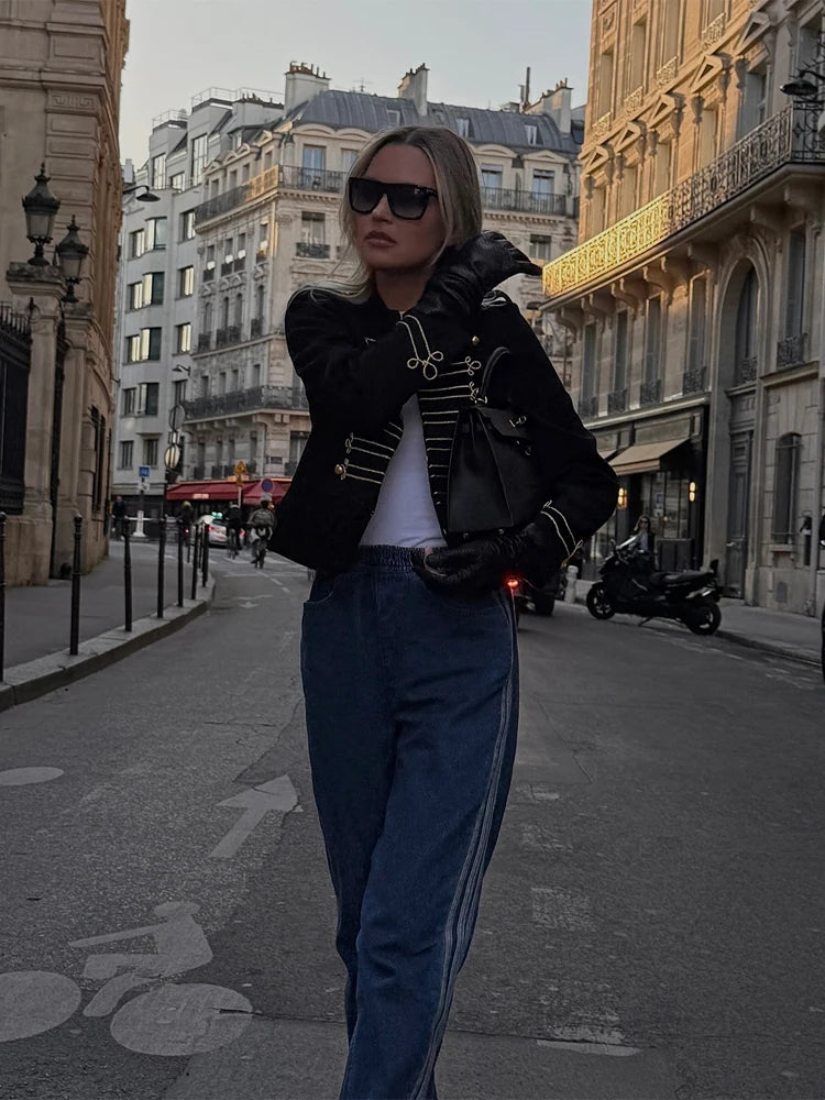 Veste Courte Femme Style Militaire Napoléon Vert Kaki Col Droit Boutonnage Simple – Chic Rétro High Street