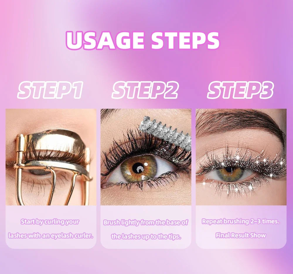 Mascara Diamond Galaxy Paillettes Glitter – Waterproof Longue Tenue Courbe & Volume | Shimmer Maquillage Cils