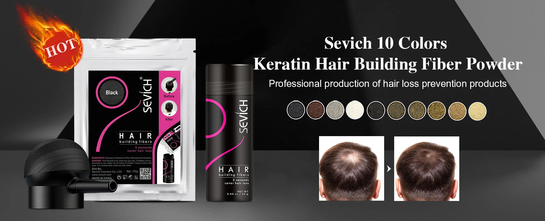 Sevich Fibres Capillaires Kératine 25g – Anti-Chute, Densifiant, Camouflage Calvitie & Zones Clairsemées | Poudre Cheveux