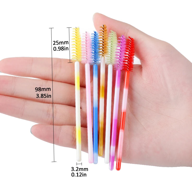 Lot 50/100 Brosses Cils Jetables Arc-en-Ciel – Mascara Wand Applicateur Extension Cils & Sourcils | Outil Maquillage