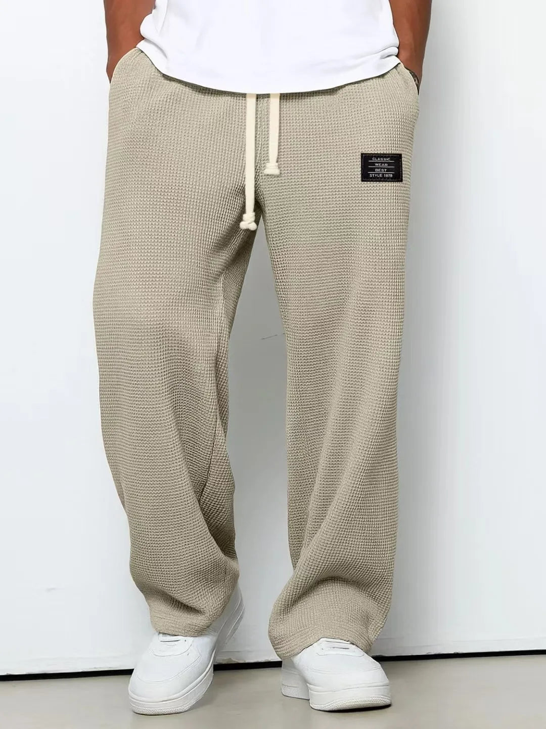 Jogging Hose Herren Waffelstoff Gerader Schnitt Loose Stretch Mikro-Rebound Sport Casual Trendy Frühling Herbst Bequem – Trainingshose Waffle Premium | Herrenmode Sport Premium