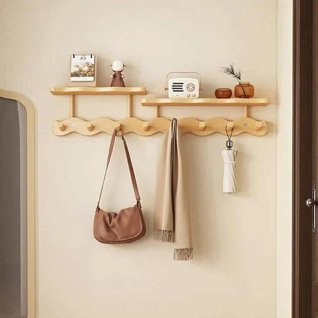 Porte-Manteau Mural Multifonction – Patère Entrée avec Étagère Crochets Vêtements Sacs Clés Écharpes