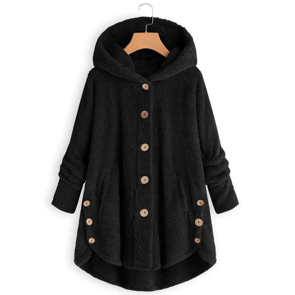 Damen Teddyfell-Mantel mit Kapuze – Warme Fleece-Jacke Unifarben | Herbst Winter Trend