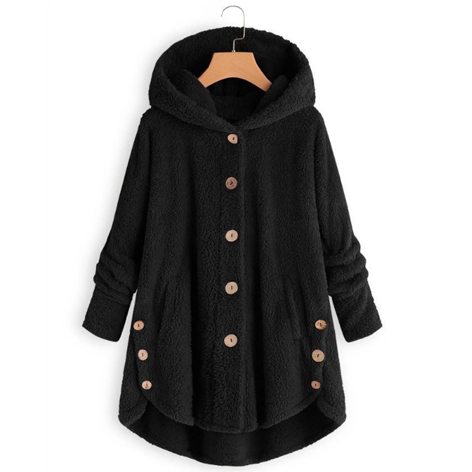 Damen Teddyfell-Mantel mit Kapuze – Warme Fleece-Jacke Unifarben | Herbst Winter Trend