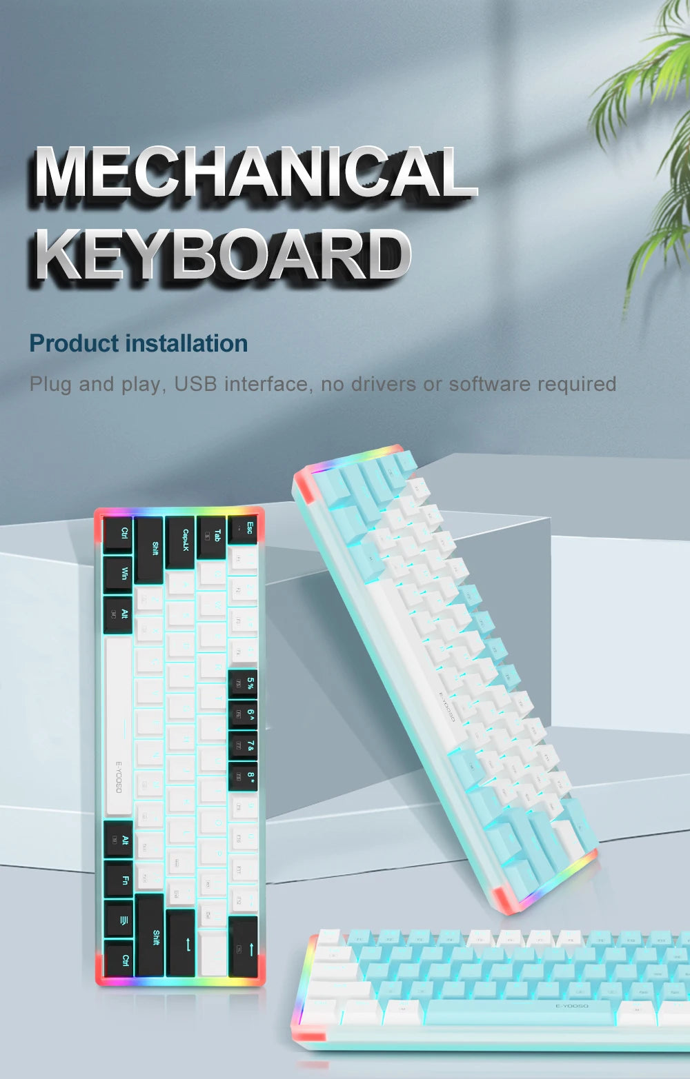 E-YOOSO Z11T Clavier Gaming Mécanique USB – Switch Bleu/Rouge 61 Touches | Russe, Brésilien, Portugais