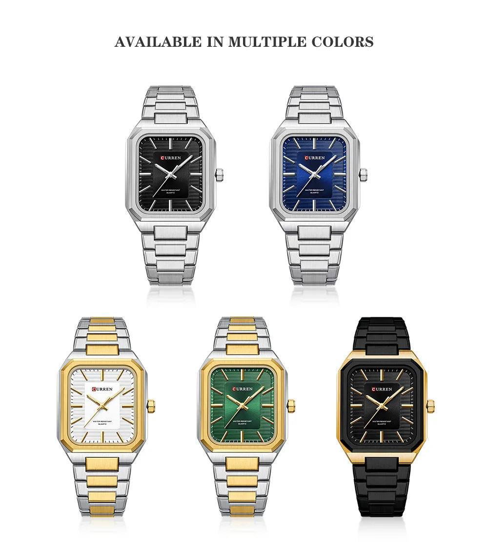 Montre Homme CURREN Vintage Rectangle Acier Inoxydable Quartz Lumineux Étanche – Style Rétro Chic