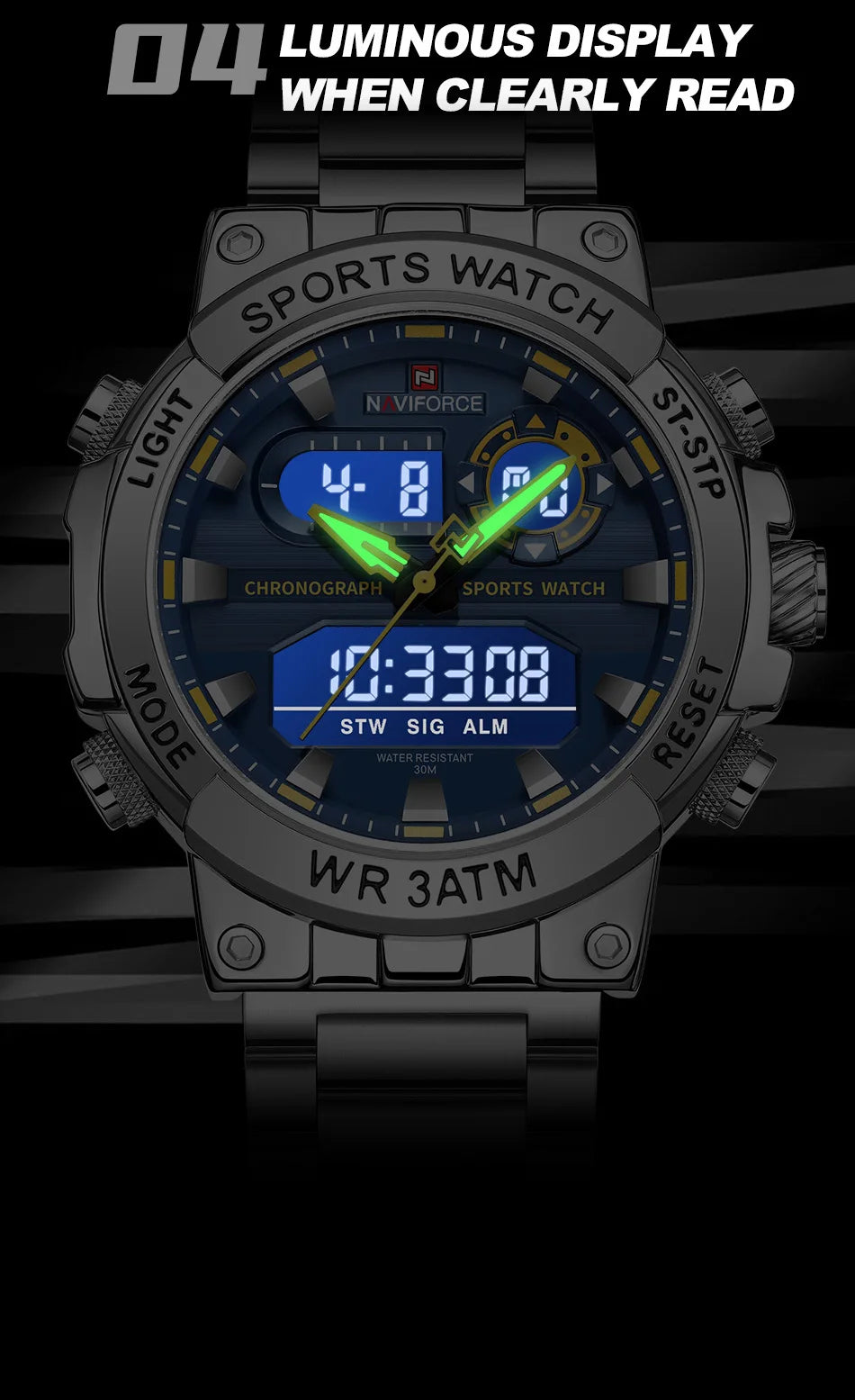 Montre Homme Militaire NAVIFORCE Double Affichage Quartz – Sport Étanche Grand Cadran